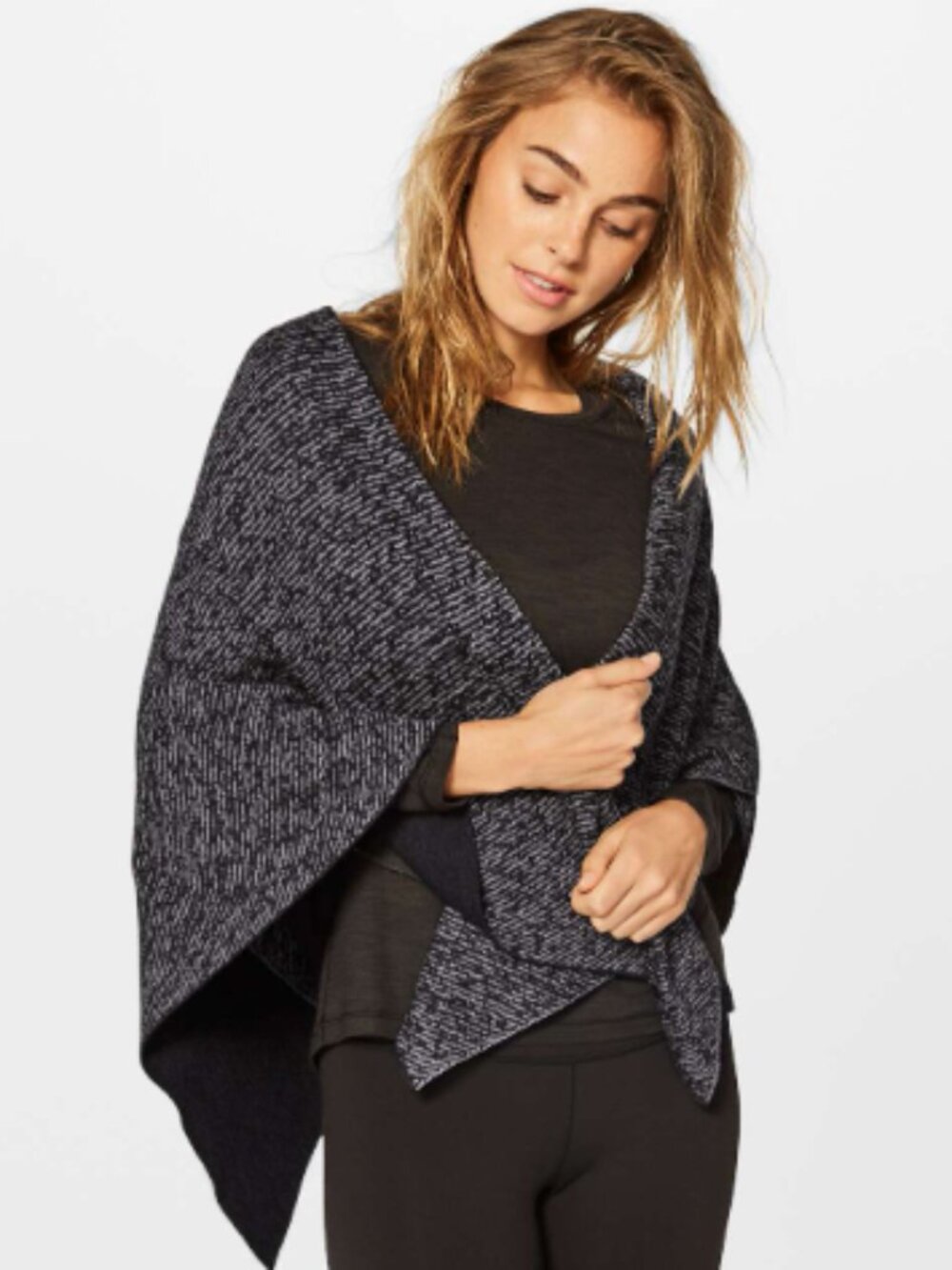 Lululemon Flow & Go Cashmere Blend Reversible Scarf Heathered Black/Medium Gray